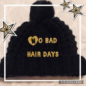 H&M Black Knit Beanie w/Pom Top-NWOT